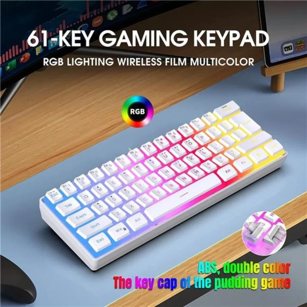 60% Wired Gaming Keyboard, Pudding Keycaps with Translucent Layer, RGB Backlit